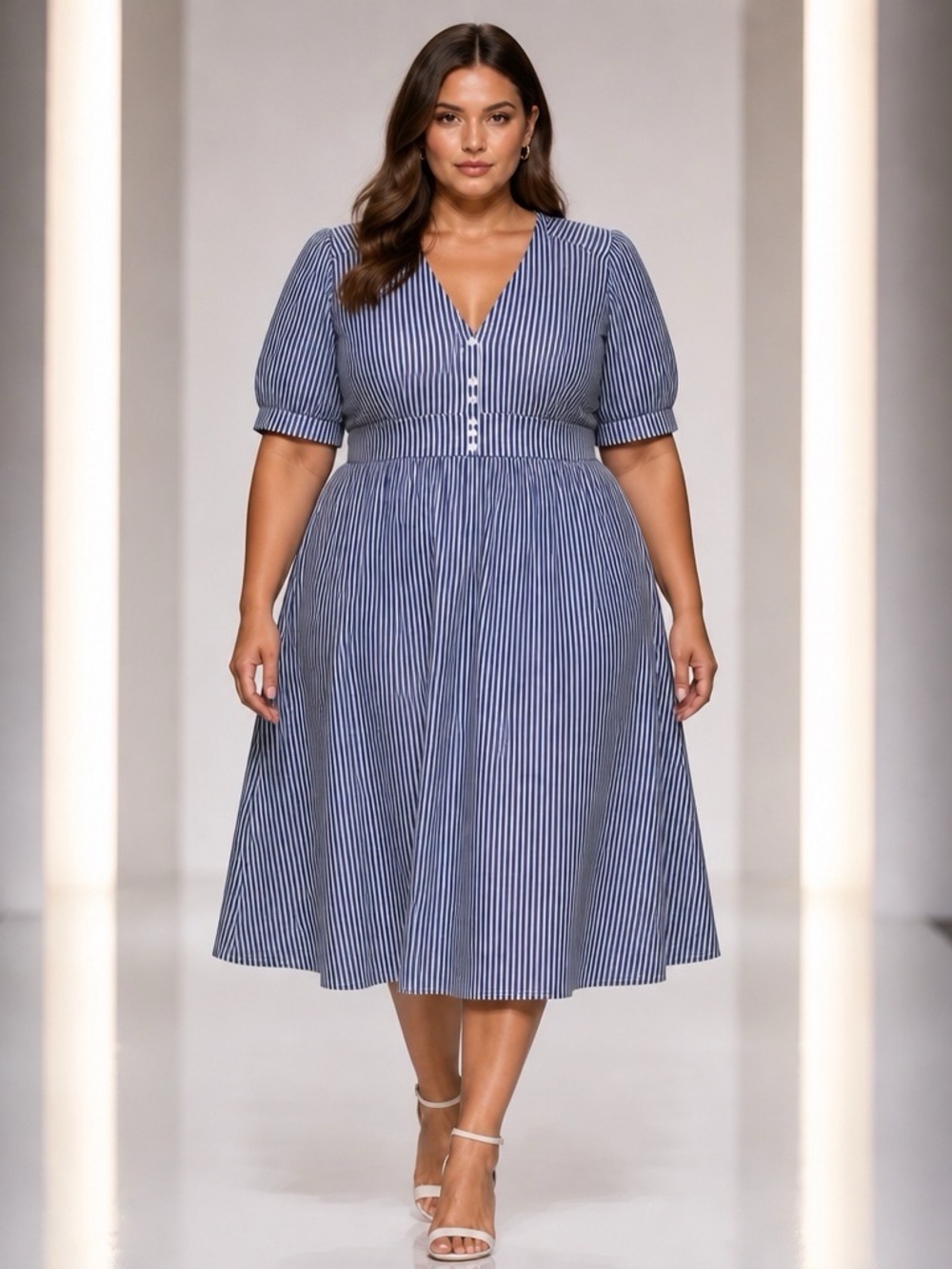 LuLaRoe Navy and White Vertical Stripe Midi Dress 2XL